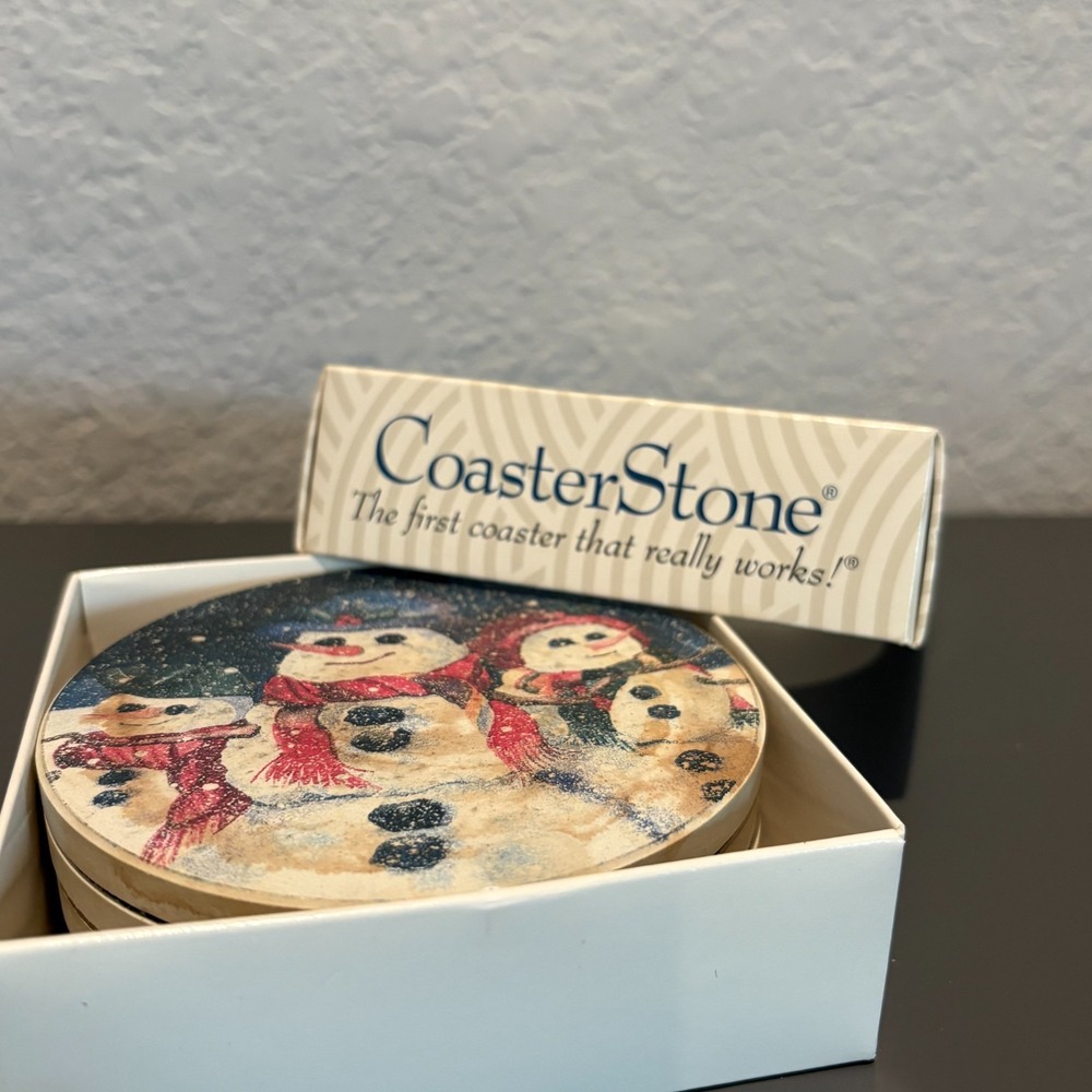 CoasterStone Absorbent Stone Coasters Set of 4 - Round Snowman Design‎ - 4" Dia